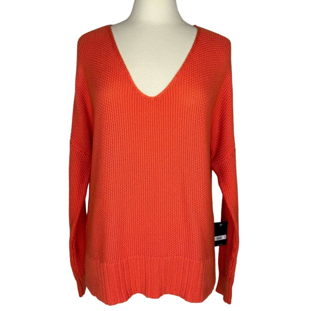NWT LUCKY BRAND | Orange V-Neck Cotton Knit Oversized Sweater | Women's Medium